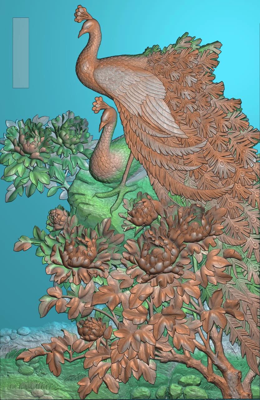 精雕图牡丹 孔雀牡丹750 花鸟挂壁东阳木雕工艺品挂屏手工雕刻