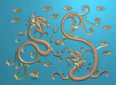 精雕图草龙  qt-51草龙  动物东阳木雕工艺品挂屏手工雕刻扫描