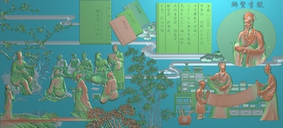 精雕图挂壁大背景人物介绍图 李觏7200x3300 灰度图东阳木雕工艺