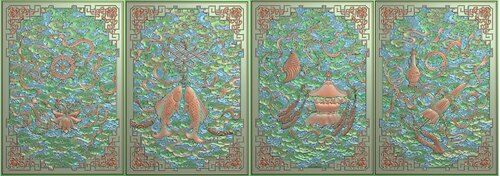 精雕图八宝门板 八宝1改八宝2改八宝3改八宝4改 藏式八宝东阳木雕