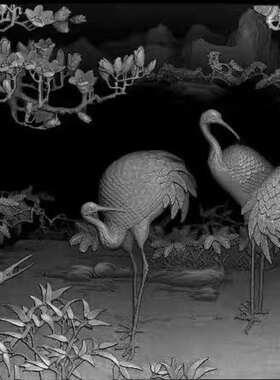 精雕图 玉兰松鹤1 花鸟动物东阳木雕工艺品挂件家具扫描精雕