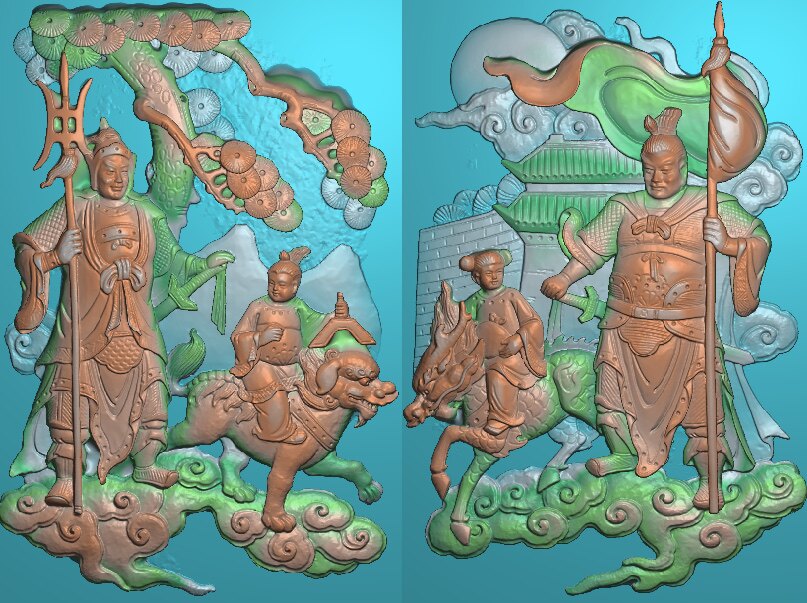精雕图武将门神 人物DS743 灰度图东阳木雕工艺品挂件挂屏屏风图片