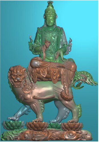 精雕图文殊菩萨 狮子菩萨 雕塑佛人物stl灰度图东阳木雕工艺品