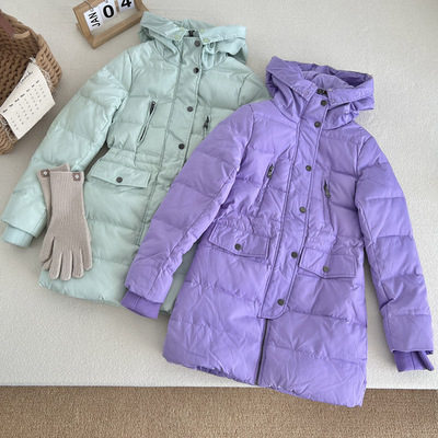 冬季原单中大童修身中长款连帽羽绒服儿童保暖外套时尚洋气女童