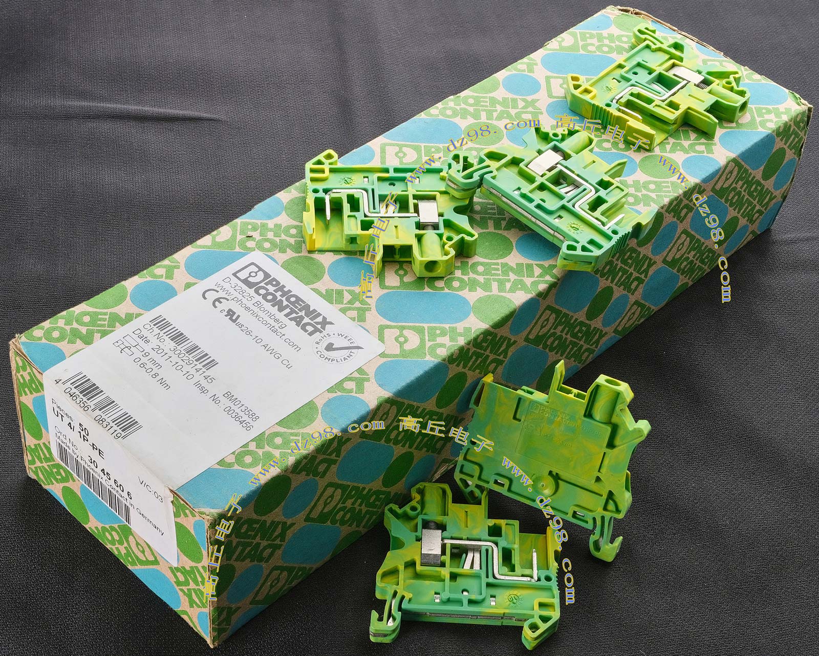 PHOENIX 菲尼克斯 UT 4/1P-PE 26-10AWG 导轨卡装接地端子 1P