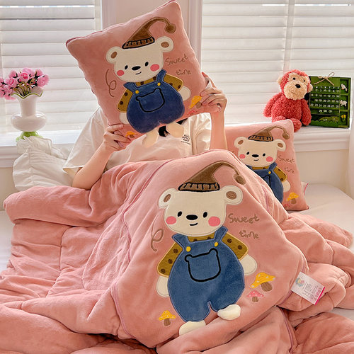 冬季牛奶绒抱枕被子两用加厚午睡枕头二合一汽车靠枕办公室折叠