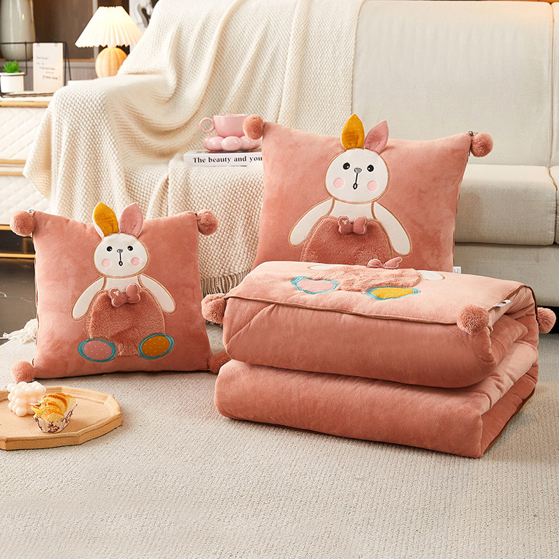 加厚兔兔北极绒抱枕被子毯靠垫沙发汽车午睡枕头多功能被枕头