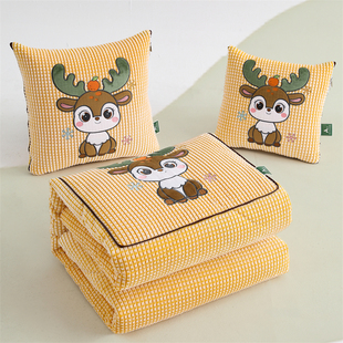 冬季 卡通牛奶绒抱枕被子两用加厚多功能二合一折叠汽车沙发午睡