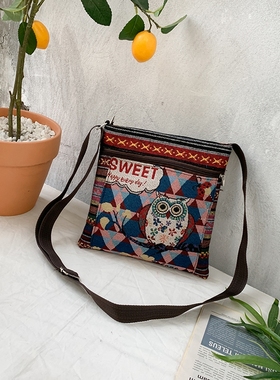 新款时尚休闲包斜挎小包民族风刺绣面料单肩斜跨潮流复古帆布包