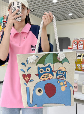 新款托特包大容量卡通新款韩版双面单肩包休闲女包购物旅游收纳袋