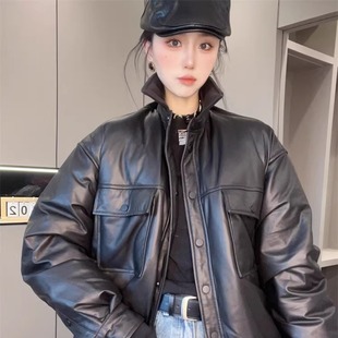 纯色绵羊皮羽绒服外套欧洲站女装2025新款宽松单排扣中长款上衣潮