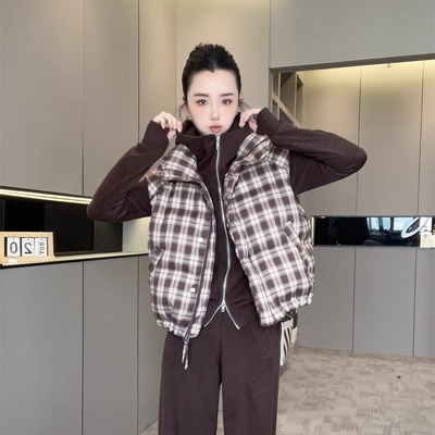 格子羽绒马甲外套女款2025新款