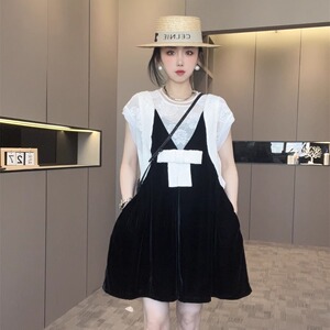 丝绒拼接连体裤短裤女2025新款夏季蝴蝶结V领口袋无袖阔腿裤欧货