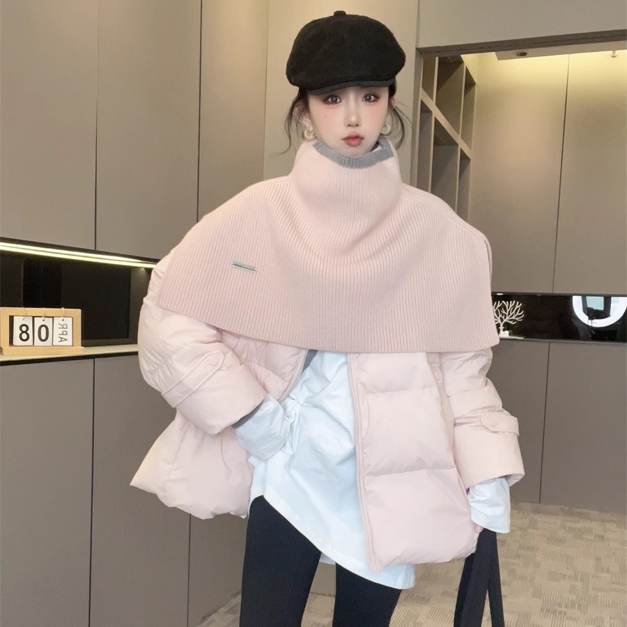 可拆针织围脖外套羽绒服上衣