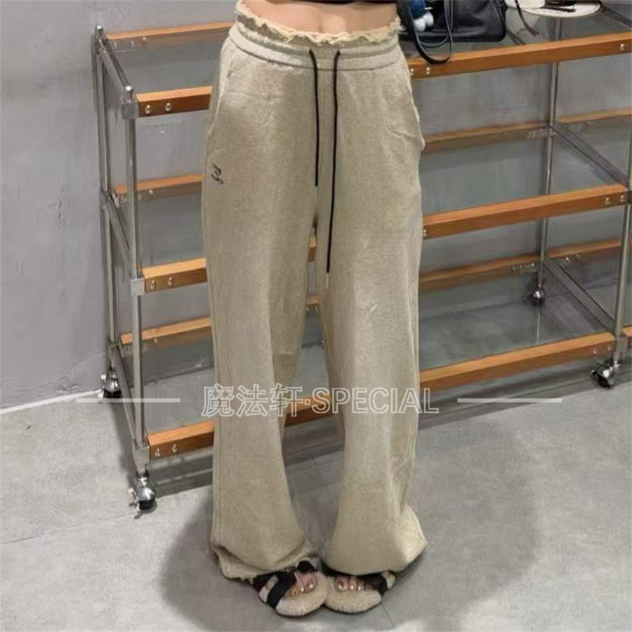 毛边高腰阔腿卫裤女2026秋新款