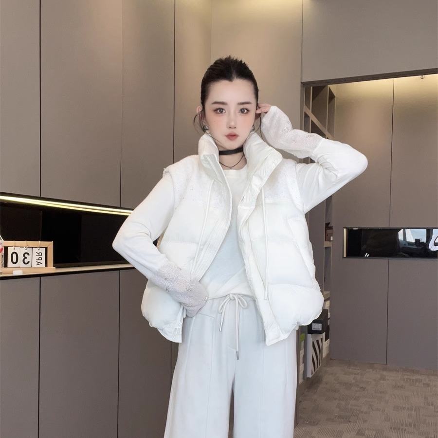 拼接羽绒马甲女款立领短款