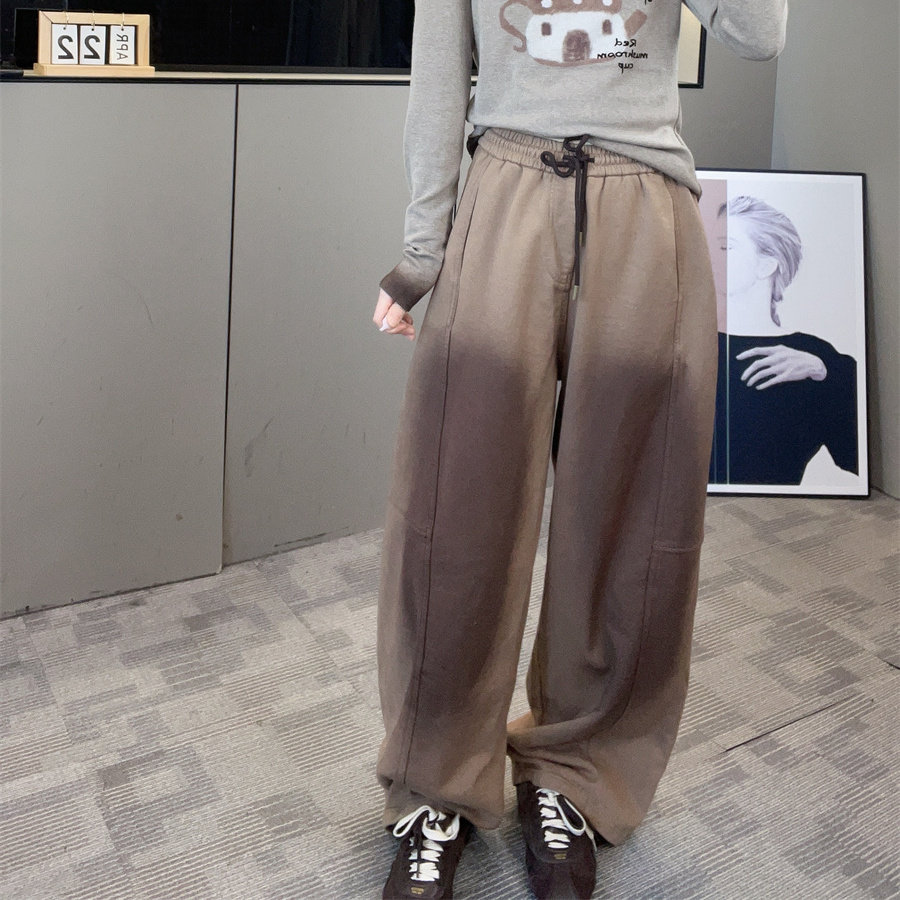 2026秋做旧高腰阔腿拖地卫裤女