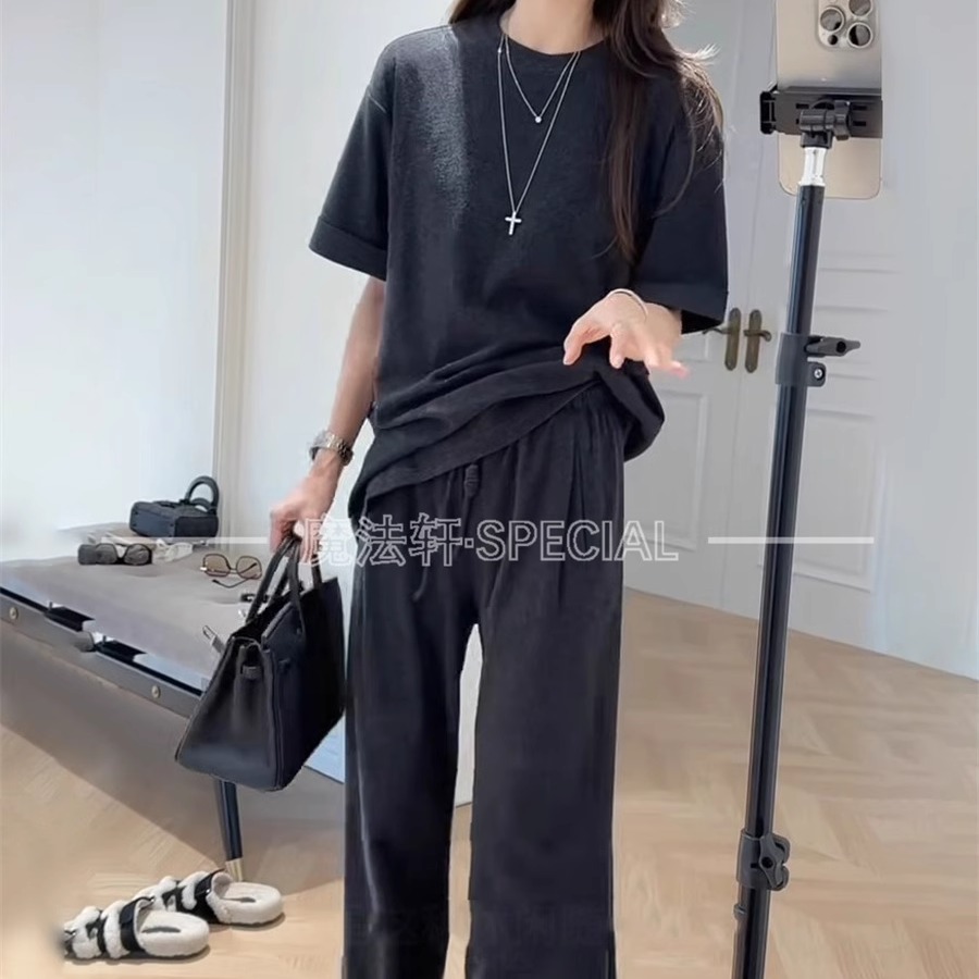 纯色休闲长裤套装女2025新款