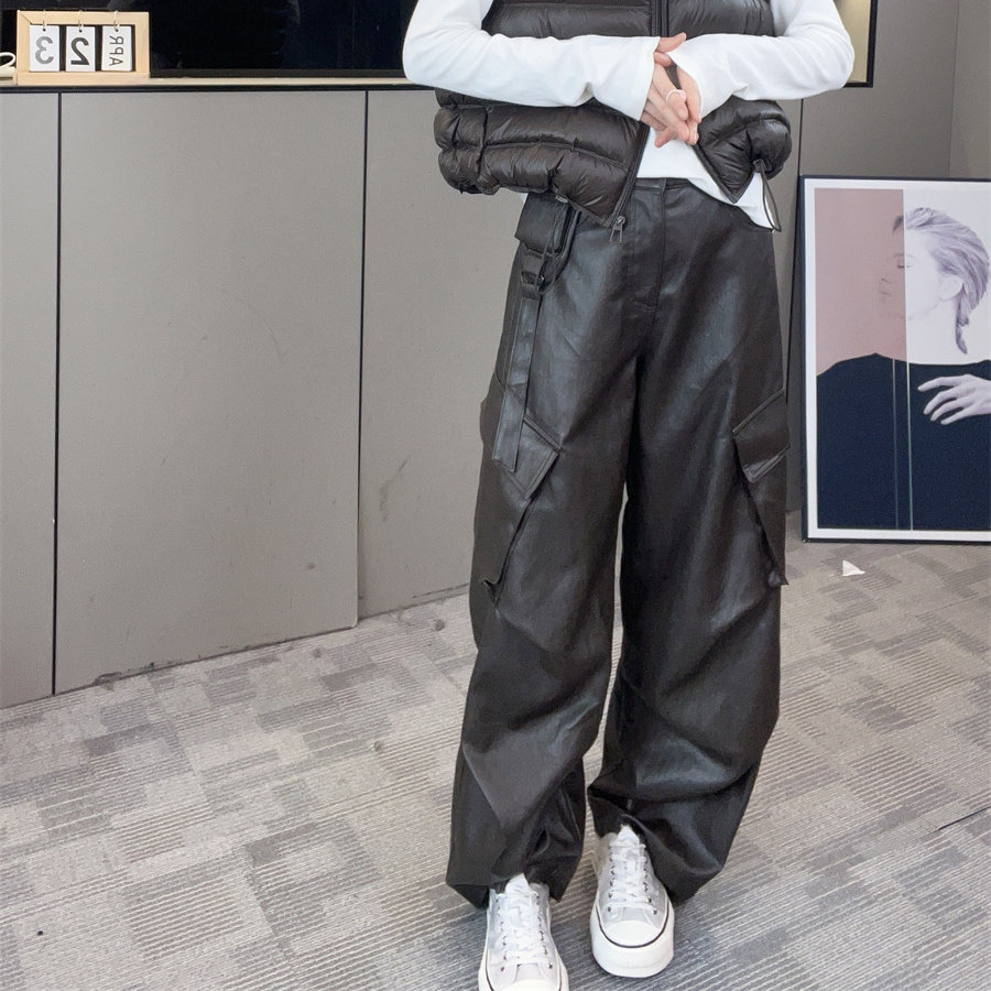秋季韩系高腰显瘦阔腿工装裤女