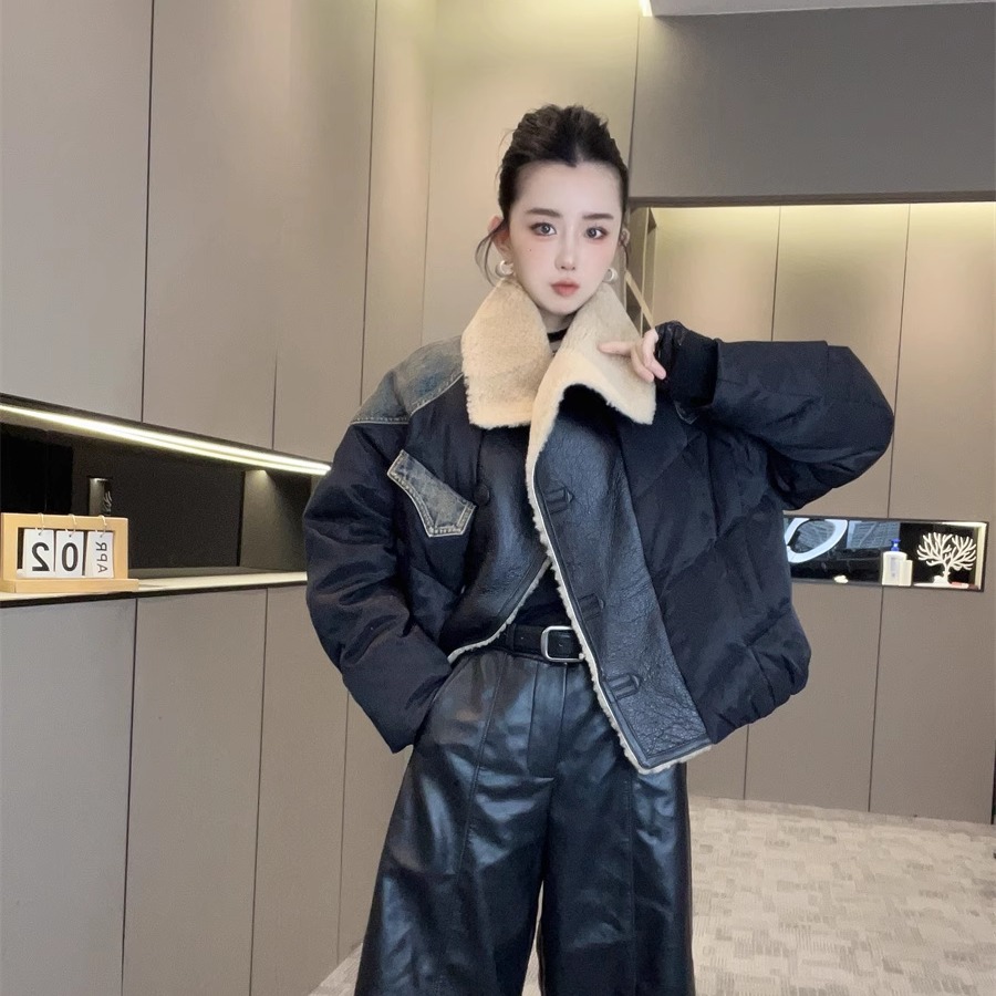 皮毛毛领鹅绒羽绒服短款