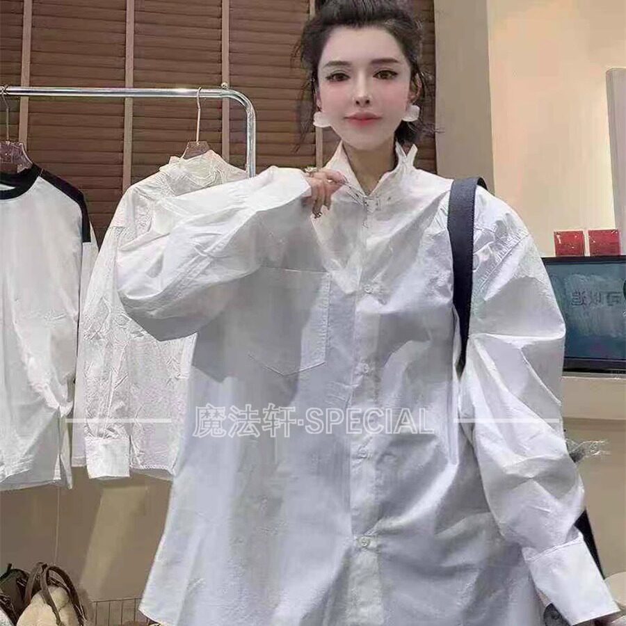 2025冬季高领调节扣长袖衬衫女