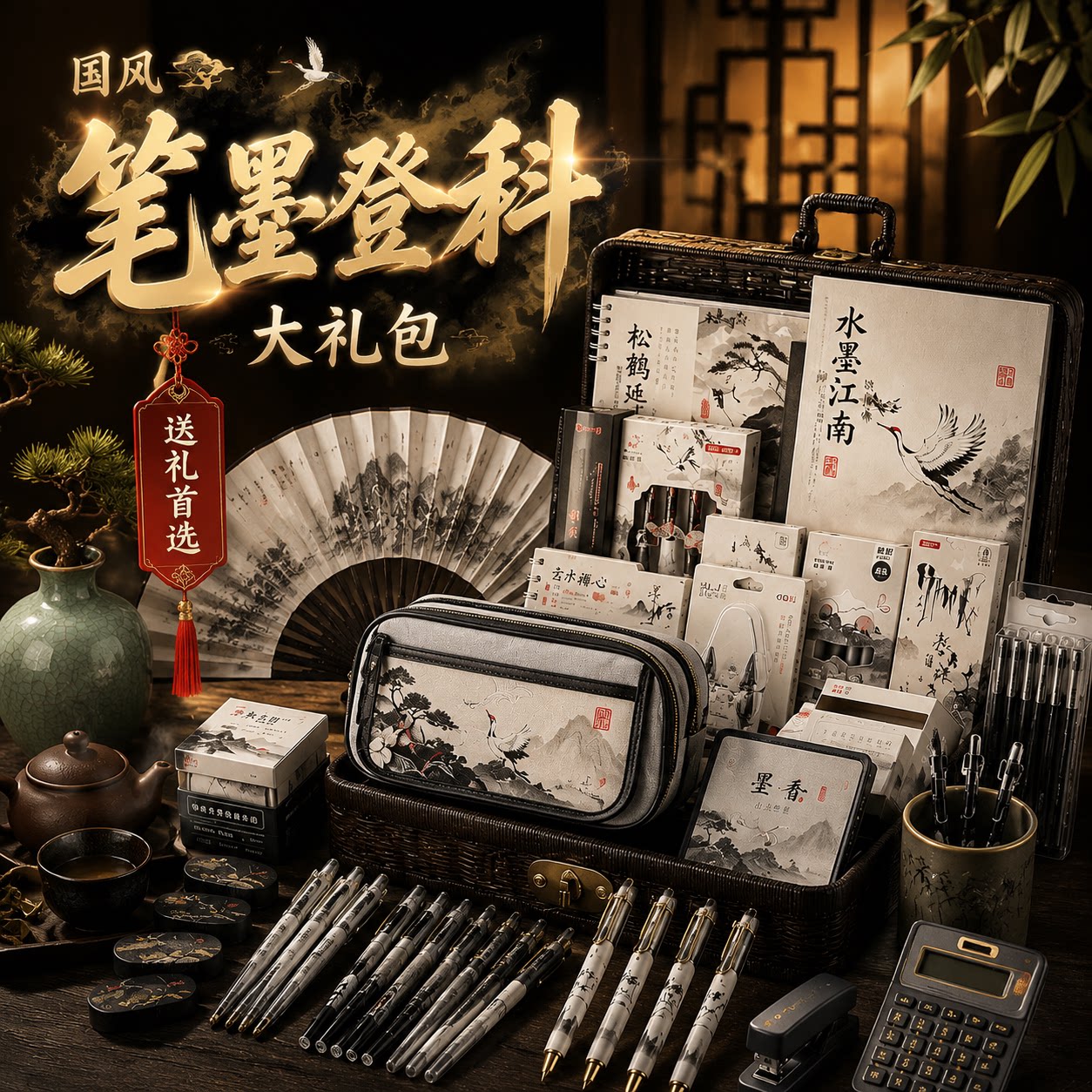 ▶笔墨登科！水墨大容量古风笔袋图片