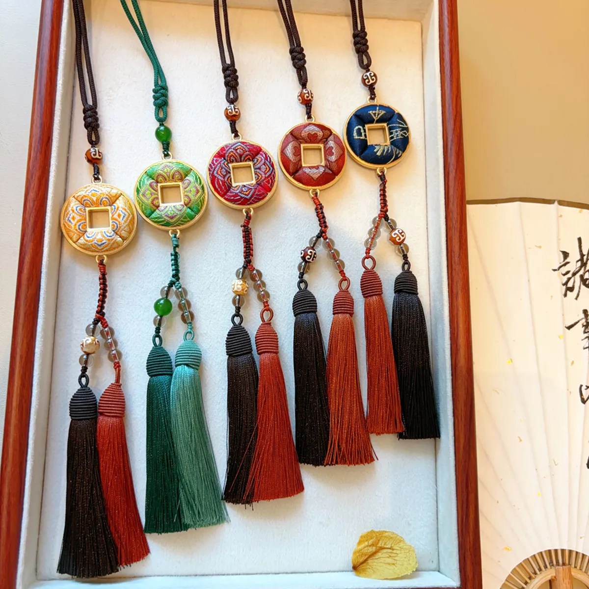 【成品】纯手工非遗宋锦古钱币车挂包挂手机挂件宋锦双面铜钱饰品