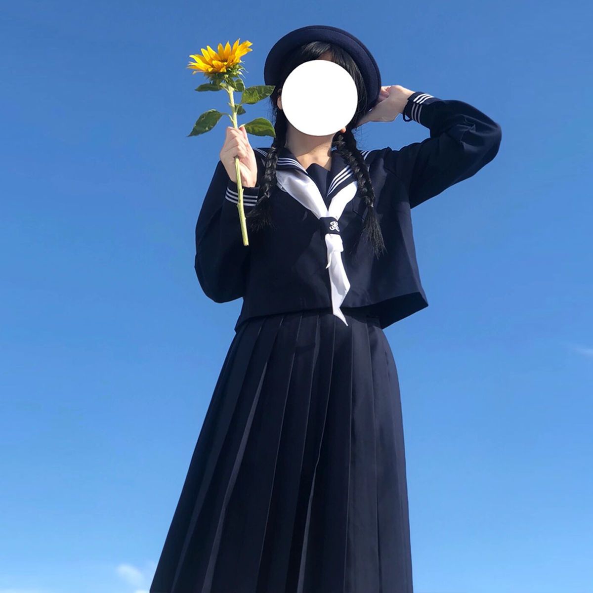 绀三本正统JK制服基础款藏青色海军学院风校供中间水手服春夏套装