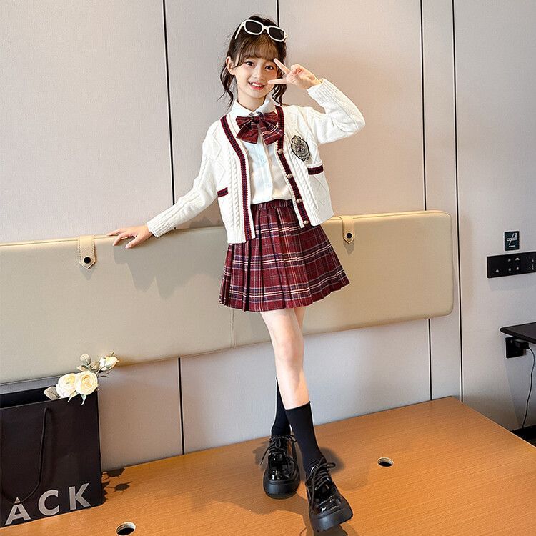 女童JK制服春秋冬套装正版学院风百褶裙儿童日系裙子小学生三件套
