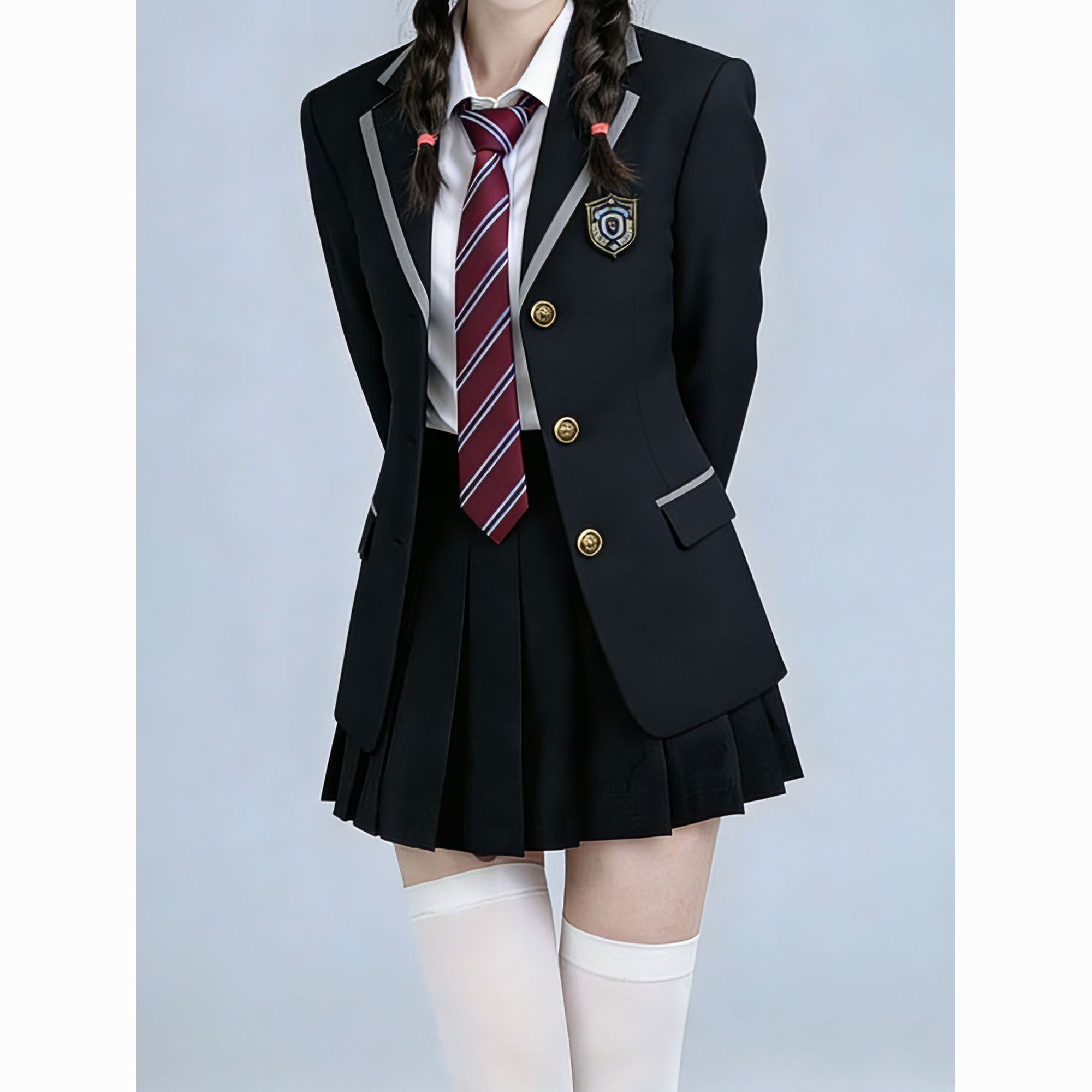 原创jk制服西装套装女灰边收腰西服外套校供感学院风jk制服春秋季