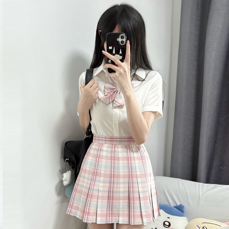 艾美物语/JK制服V领衬衫原创正版格裙日系学院风高腰学生甜美套装