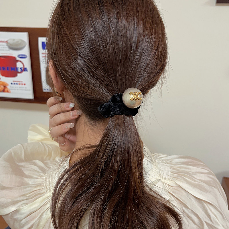 法式高级感双C珍珠发圈绑头发发绳头绳头饰女高端韩式小香风轻奢