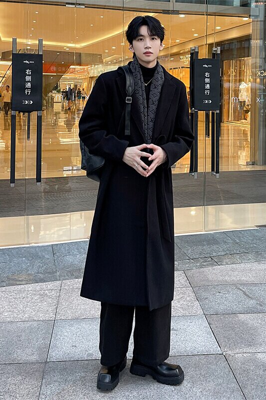 港风男毛呢料大衣韩系秋冬男风衣日系妮子风衣Y116P125控价168,男装风衣,星座208