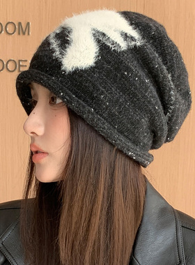 韩系秋冬帽子女款可爱蝴蝶结针织毛线帽保暖百搭堆堆帽显脸小冷帽