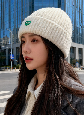 韩系爱心2025新款帽子秋冬保暖护耳毛线帽大头围显脸小针织冷帽男