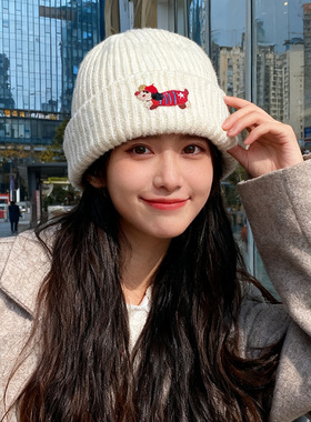 2025秋冬新款毛线帽子女显脸小保暖护耳冷帽韩国字母针织帽套头帽