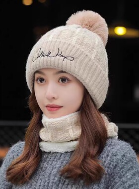 2025新款帽子女士冬季加绒加厚保暖冬天骑车针织毛线帽防寒护耳帽