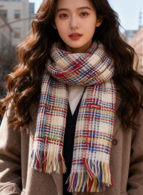 民族风格子围巾冬季女防寒披肩保暖外搭2025新款复古流苏长款围脖