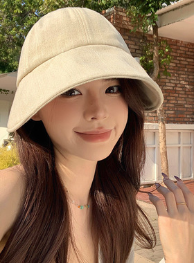 帽子女2025新款夏季防紫外线大头围遮阳防晒帽大帽檐显脸小渔夫帽