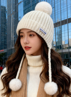 韩系针织毛线帽子女冬新款百搭护耳帽加厚保暖套头帽显脸小包头帽