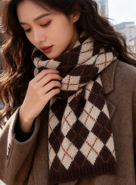 咖色围巾女款2025新款冬仿羊绒保暖格子围脖披肩两用氛围感长款男
