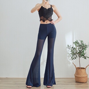 春夏新款 高弹中腰包臀性感加长款 带安全裤 女 亮丝彩色银丝喇叭裤