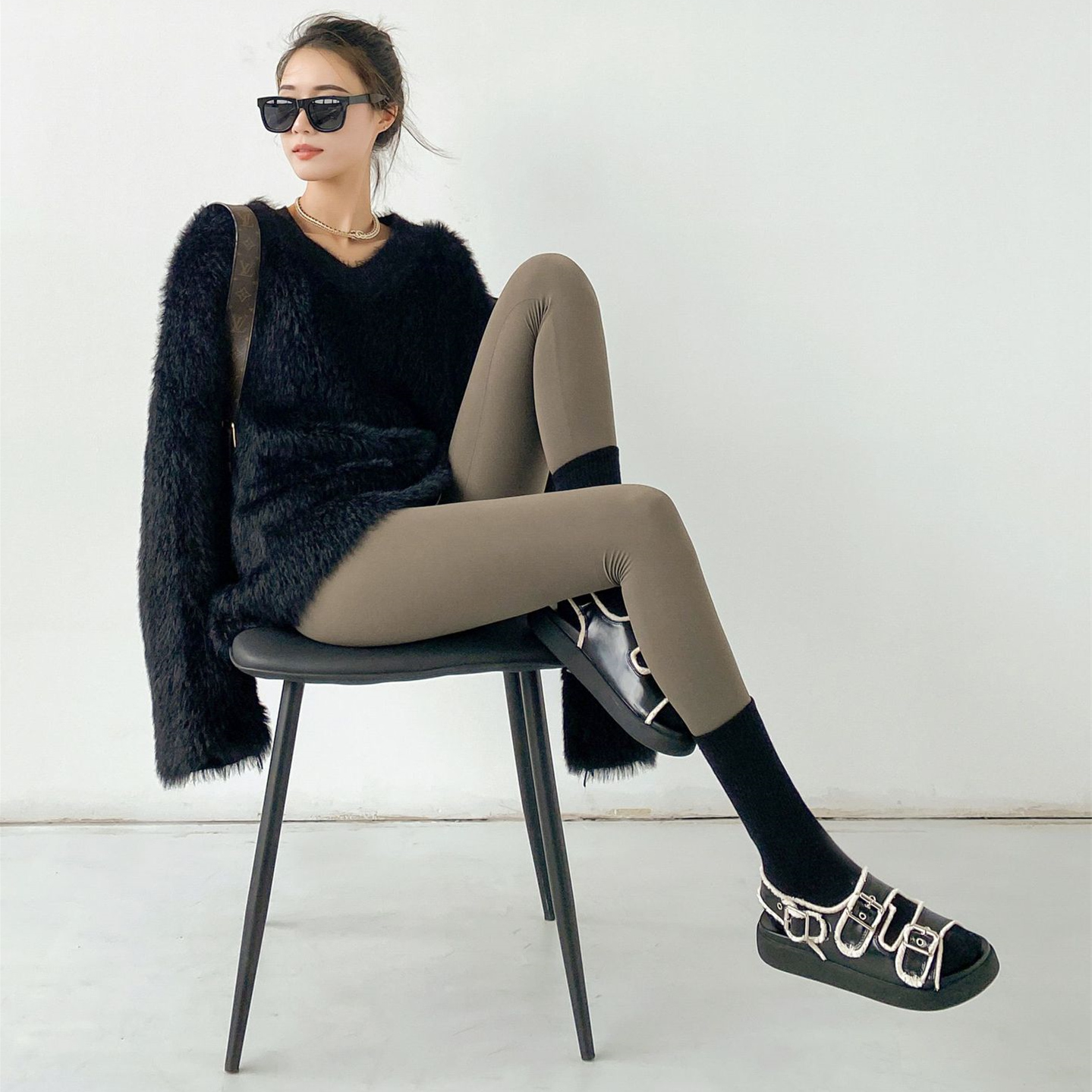 秋冬纯色磨毛瑜伽裤弹力高腰紧身小脚显瘦裤韩版女打底裤