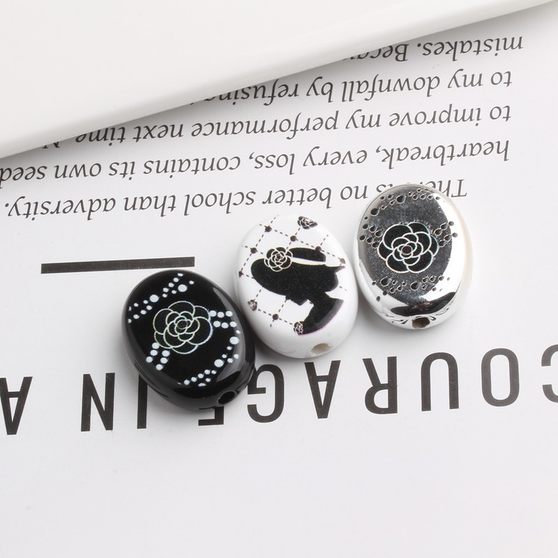 新款ins黑白色椭圆花朵散珠等手工DIY发圈发卡服饰装饰等配件配料