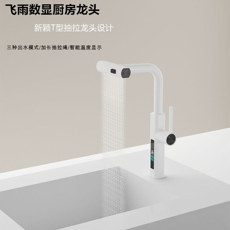 多功能枪灰白色家用厨房水槽抽拉式冷热洗菜盆飞雨瀑布式出水龙头