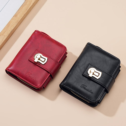 2025新款钱包女短款多卡位拉链零钱包大容量搭扣钱夹韩版皮夹