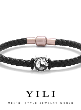 纯银男士幸运马蹄铁手绳男足银 马年本命年转运珠手串送男友礼物