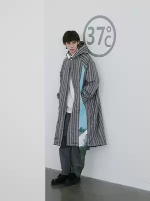 EKCOOKIES original designer niche high-end oil painting stitching long version OF thick cotton T profile check jacket