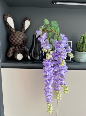 阿勃勒吊顶花 6叉豆花藤婚庆礼堂仿真花装饰豆瓣花紫藤花绿植壁挂