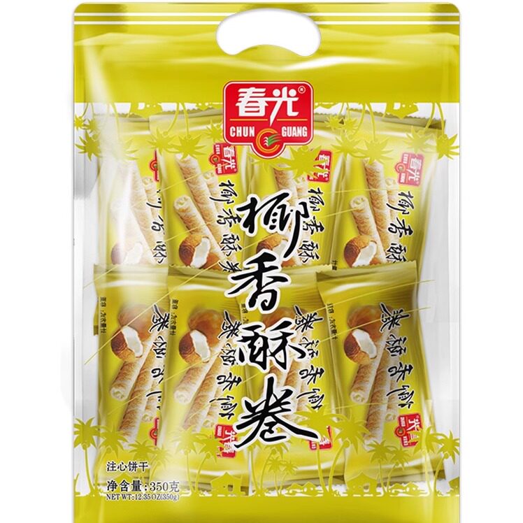 海南特产 春光食品 椰香酥卷350克 薄脆蛋卷 注心饼干 下午茶点心